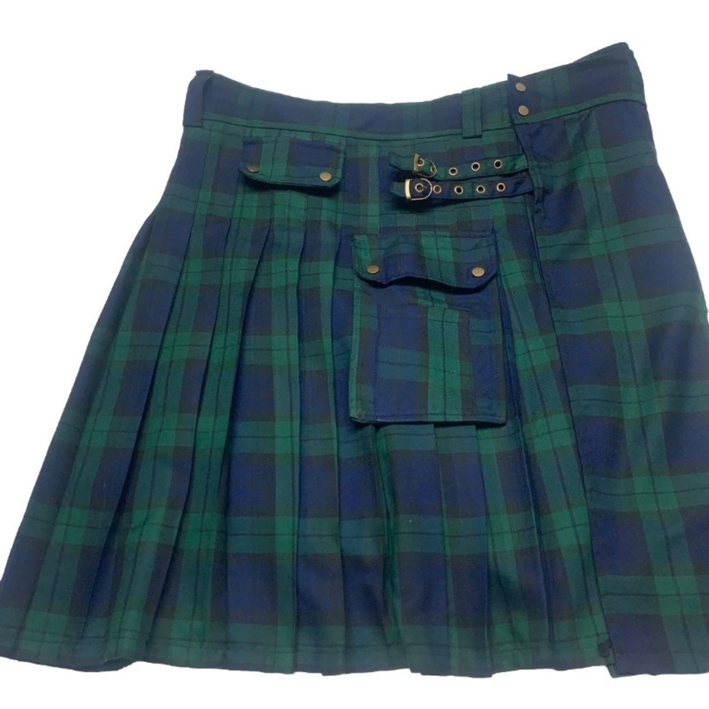 Scottish Kilt Mens 2X Blackwatch Tartan Plaid Highland Buckle Cargo Celtic Punk - Picture 5 of 11